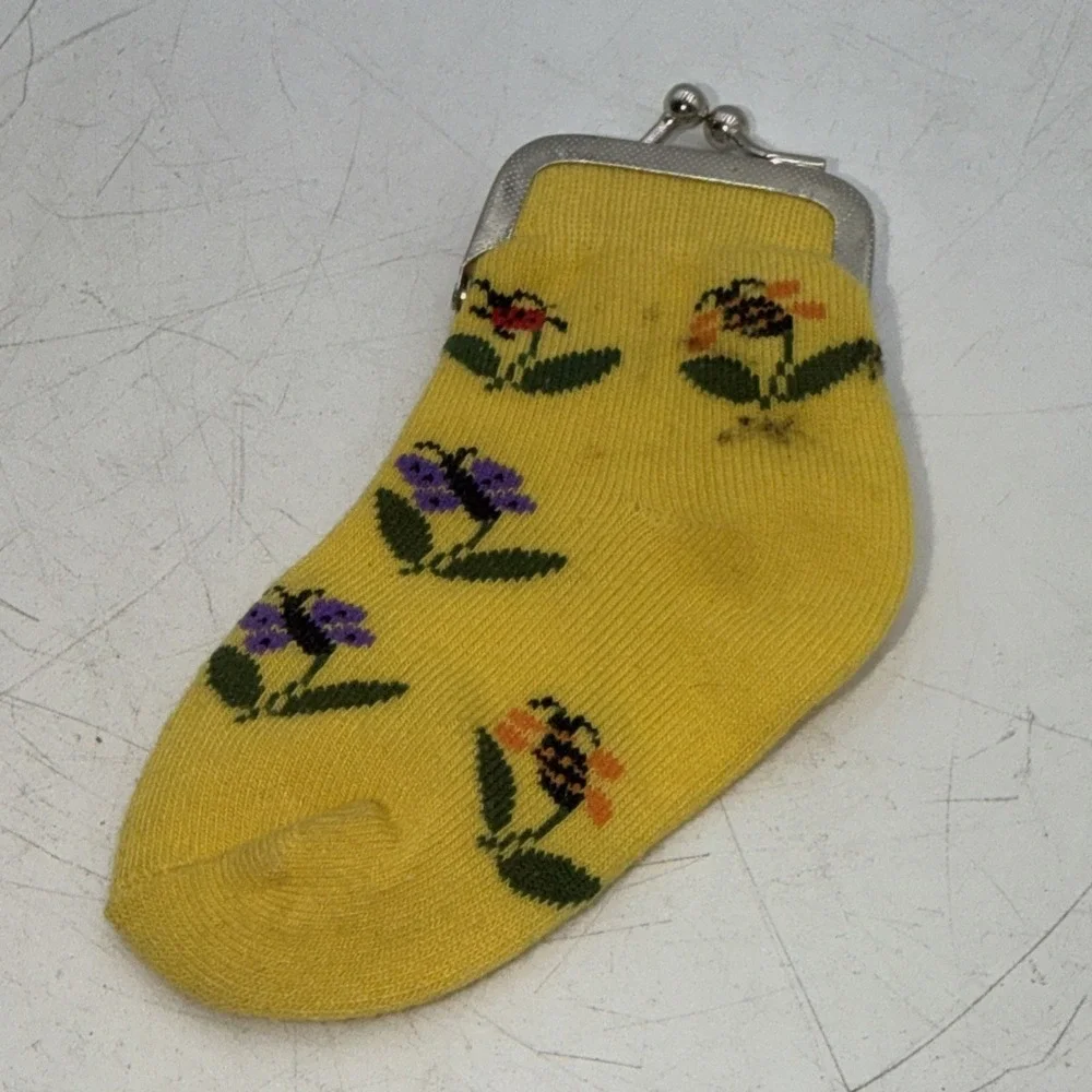 Vintage Childs Sock W/Lingon Berries Coin Purse Lady Bugs